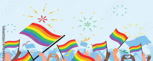 Pride day people. Pride day flag. lgbt. crowd of people with rainbow flags and symbols on pride parade