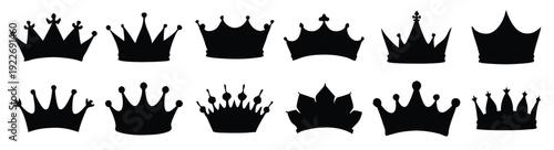 princess crowns silhouettes set isolated flat illustration