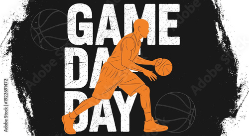 Basketball player in action on game day, dribbling with intense focus, dynamic sports illustration