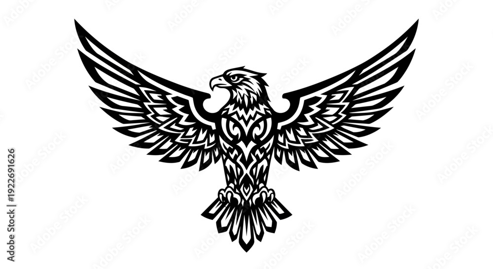 Obraz premium Tribal eagle with outstretched wings in black and white