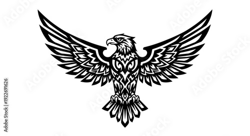 Tribal eagle with outstretched wings in black and white