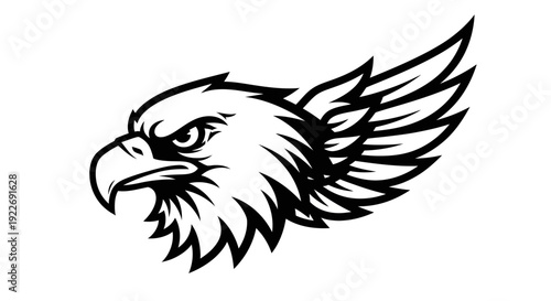 Majestic eagle head with sharp gaze and strong wings spread wide