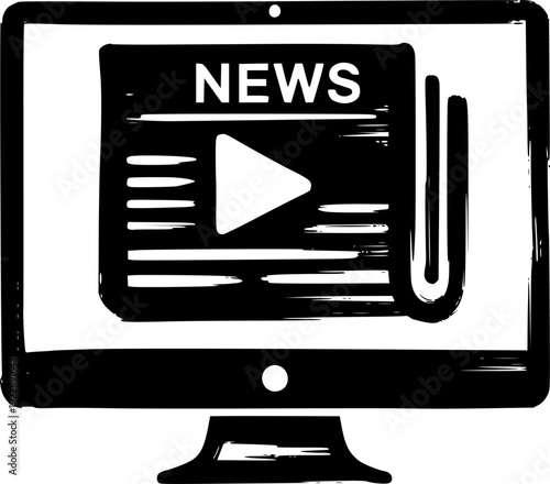 Sumi-e Style Online News Icon with Brushstroke Texture Computer
