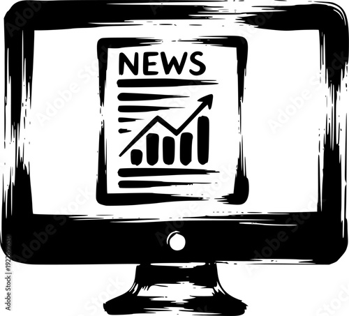 Sumi-e Style Online News Icon with Brushstroke Texture Computer
