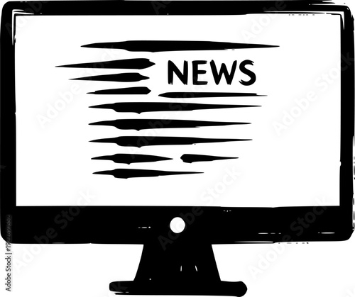 Sumi-e Style Online News Icon with Brushstroke Texture Computer

