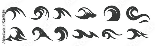 set of twelve abstract wave icons with different shapes