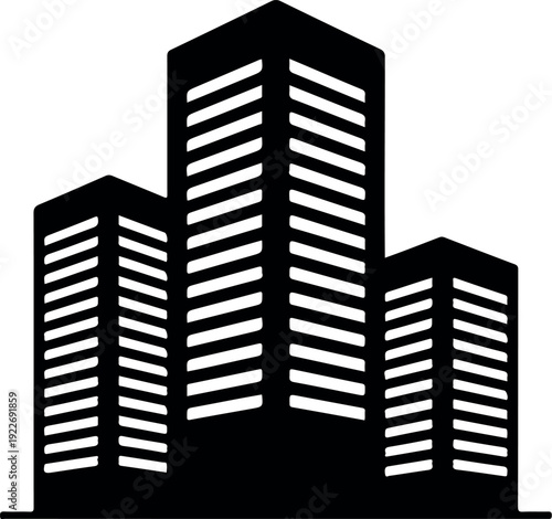 Modern Skyscrapers Silhouette Vector Three High-Rise Buildings Icon