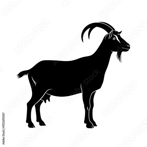 Black silhouette vector illustration of a standing goat isolated on white background