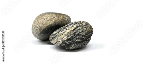 Natural river stones on white background