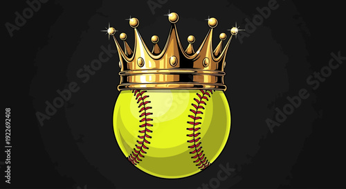 A regal softball adorned with a golden crown symbolizing excellence and dominance in the sport, presented in a graphic illustration.