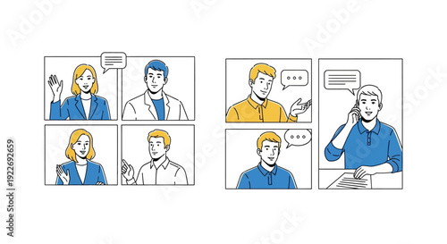 Diverse Professionals Engaging in Conversations and Interactions through Digital Communication in a Modern Workplace Setting