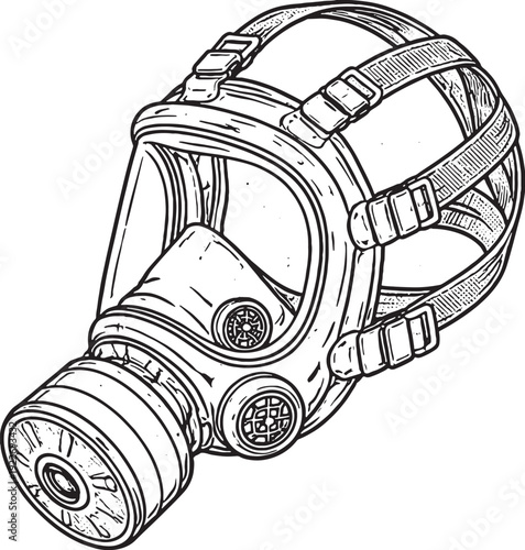 Industrial Gas Mask Side View Line Art