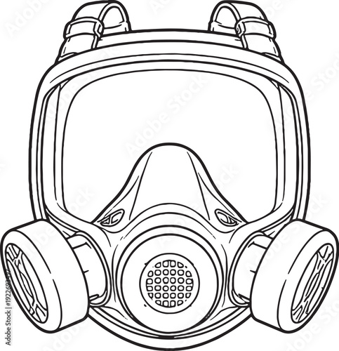 Industrial Protective Mask Line Art Icon Wide Frame eps