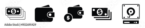 set of mix icons as cash hard drive currency