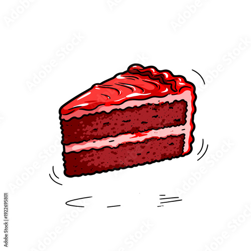 [Vector EPS]A delicious slice of red velvet cake with creamy frosting on top