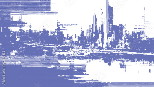 City skyline with tall buildings and water reflection abstract blue illustration
