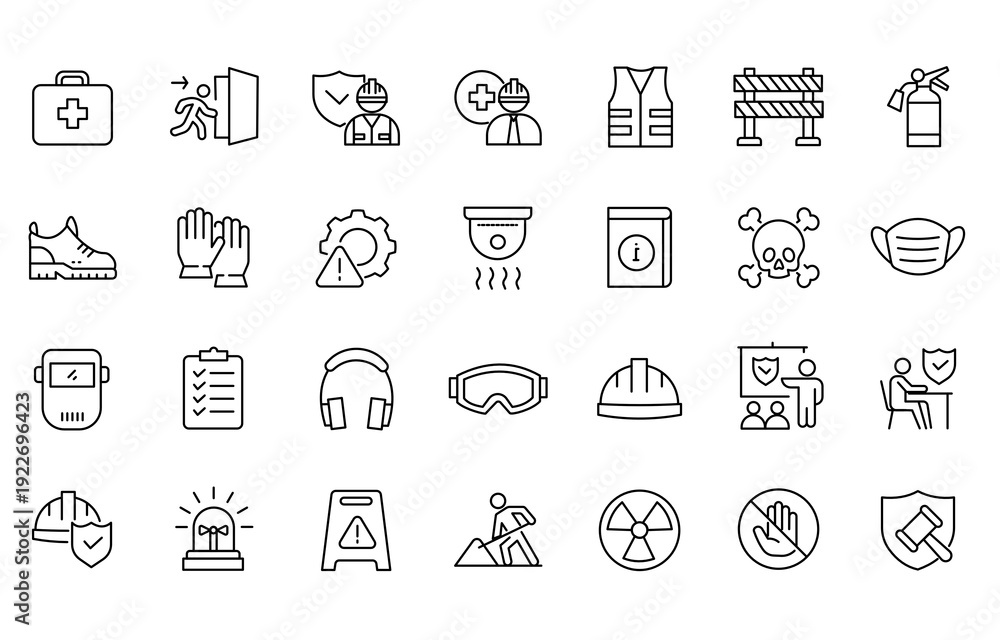 Fototapeta premium Essential workplace safety icons, visual guides for a secure environment