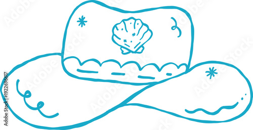 Coastal Summer Cowgirl Cowboy Hat Seashell Outline Playful Hand Drawn