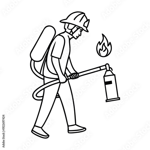 Firefighter using extinguisher to put out a fire