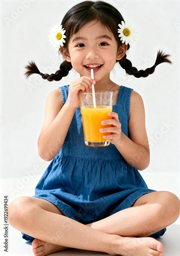 Wallpaper Mural Little Girl with Braids Drinking Orange Juice Torontodigital.ca