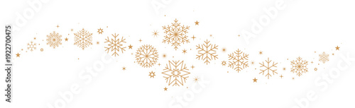 Christmas border, gold snowflakes banner