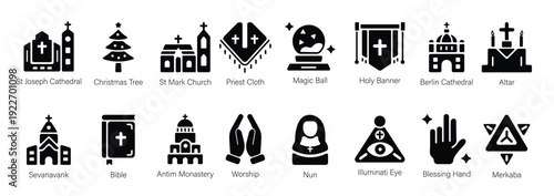 modern collection of christian belief glyph icons