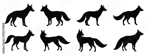 nine silhouette foxes standing on isolated wildlife animals
