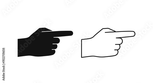 Two hands pointing in different directions, black and white, vector illustration Vector