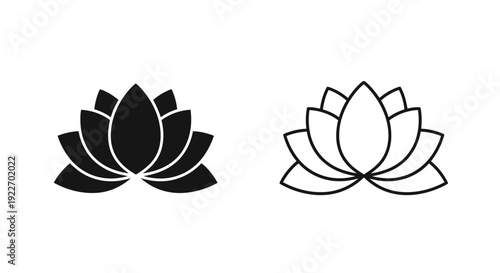 Minimalist lotus flower designs, black and white, simple and elegant, symbol of peace Vector