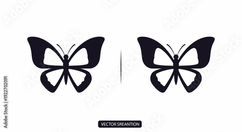 Two black butterfly illustrations on white background, vector art design Vector
