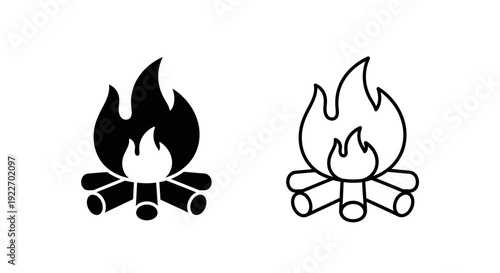 Campfire icons, fire symbols, bonfire illustration, wood fire graphics, flame designs Vector