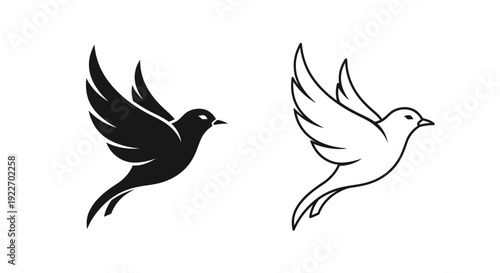 Two birds flying in opposite directions, minimalist black and white design Vector