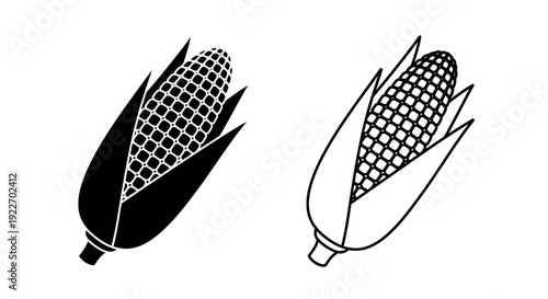 Two corn cob illustration, black and white corn design, minimalist corn art Vector