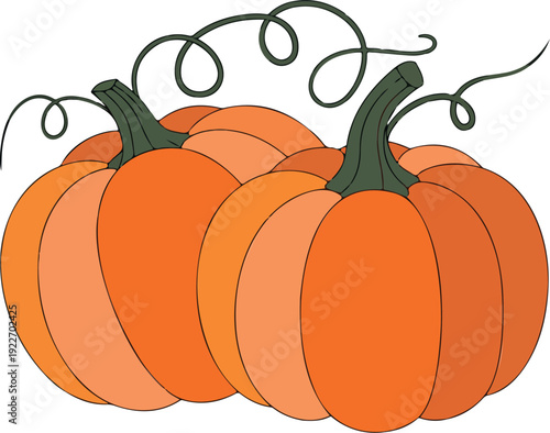 Autumn Pumpkin Duo Illustration Set Hand-Drawn Gourds with Curly Vines