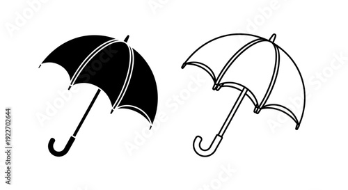 Two black and white umbrellas illustration, rainy day, weather concept, vector art Vector