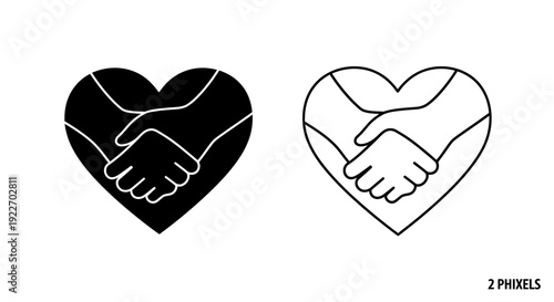 Handshake heart symbol, love and friendship agreement icon, 2 people partnership Vector