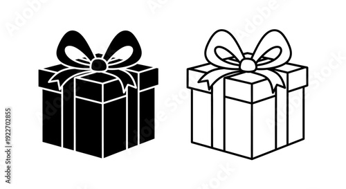 Gift boxes with ribbons, black and white vector illustration, minimalist design Vector