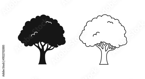 Two different types of trees with unique shapes and styles, black and white Vector