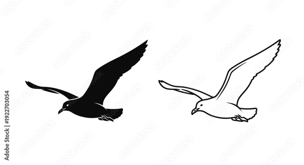Obraz premium Birds flying together - seagulls in flight - nature wildlife - black and white Vector