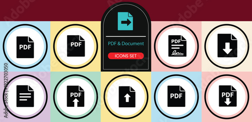 PDF & Document File Icons Set ? Download, Upload, File Format Solid Vector Collection.eps
