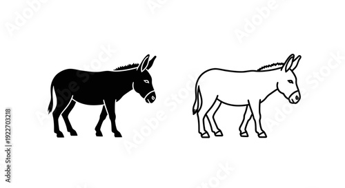 Two donkeys standing side by side black and white illustration vector art Vector