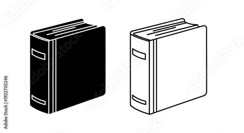 Black and white office binders, business supplies, document organization Vector