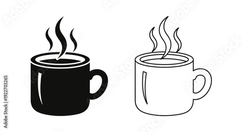 Two cups of coffee with steam, black and white, vector illustration Vector