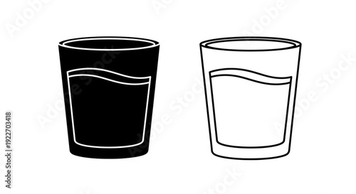 Two glasses of water, one clear and one dark, side by side, minimalist design Vector