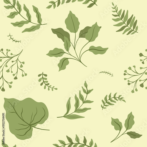 Elegant botanical pattern featuring graceful green leaves. Seamless leaves pattern