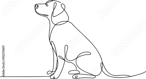 Continuous Line Sitting Dog Illustration Long Snout, Floppy Ears