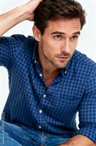 Wallpaper Mural Handsome Man in Blue Checked Shirt and Jeans Torontodigital.ca