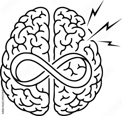 Human brain neurodiversity symbols. Minimalist outline and silhouette style for ADHD and Autism awareness
