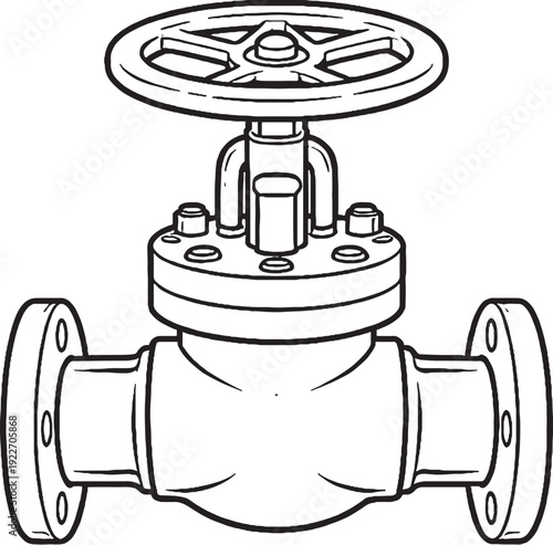 Industrial valve pipeline handwheel valve line art icon