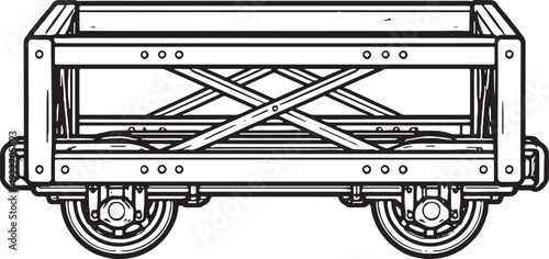 Mine Cart Line Art Icon Open Frame Mining Rail Cart eps